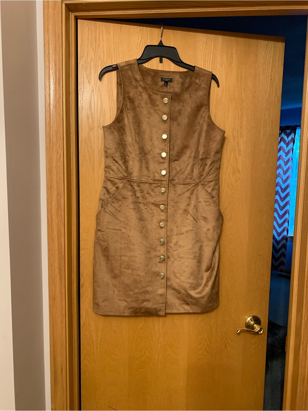 Talbots Brown Faux Suede Button-Front Mini Dress